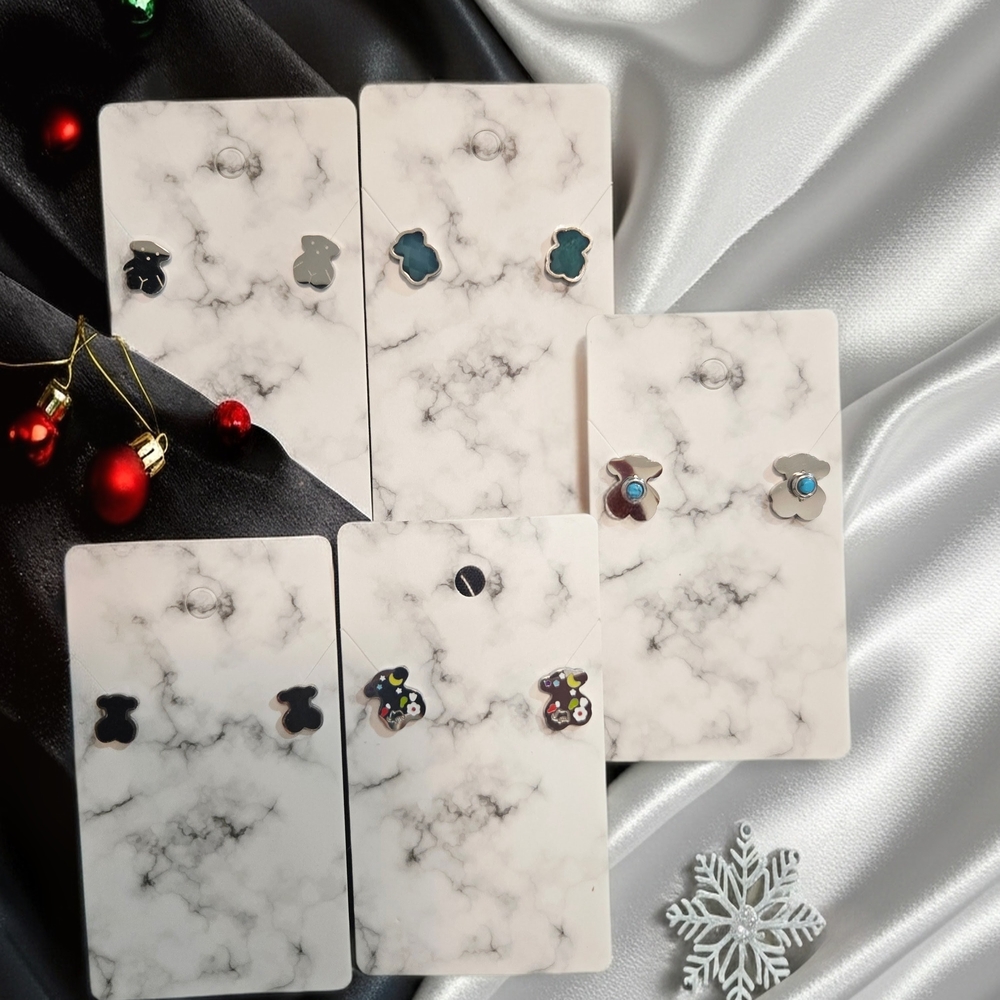 Elegant Silver and Black Bear Earrings
